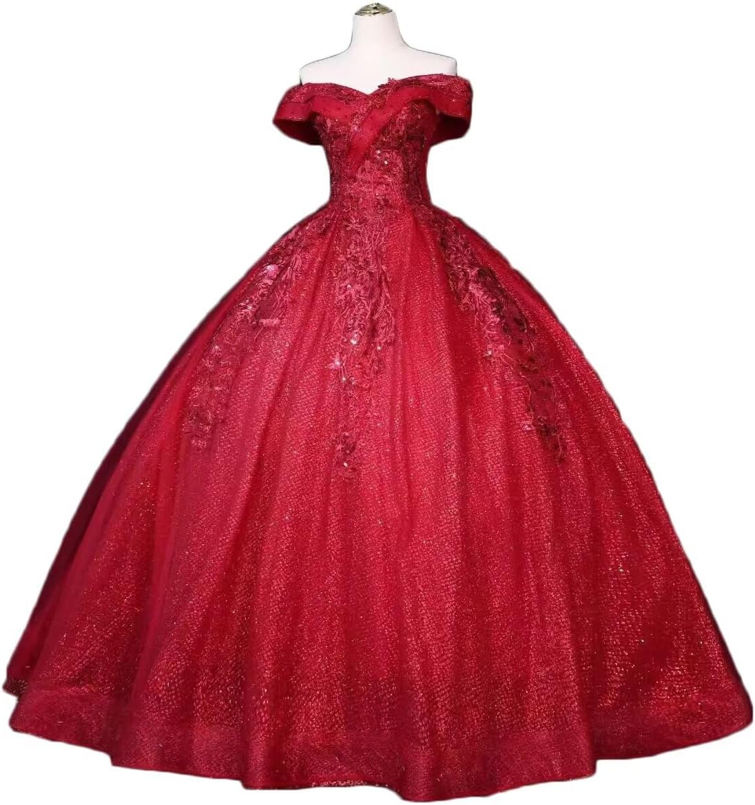 YJNXHN Women's Sparkly Tulle Off Shoulder Quinceanera Dresses Appliques Long Prom Dress Sweet 16 Ball Gown