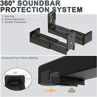 Universal Soundbar Wall Mount Bracket - Speaker Wall Mount, Adjustable Depth 9-15.4cm (3.5-6.1 Inches), Holds up to 15kg (33 lb), Sound Bar Mounting Kit, Black