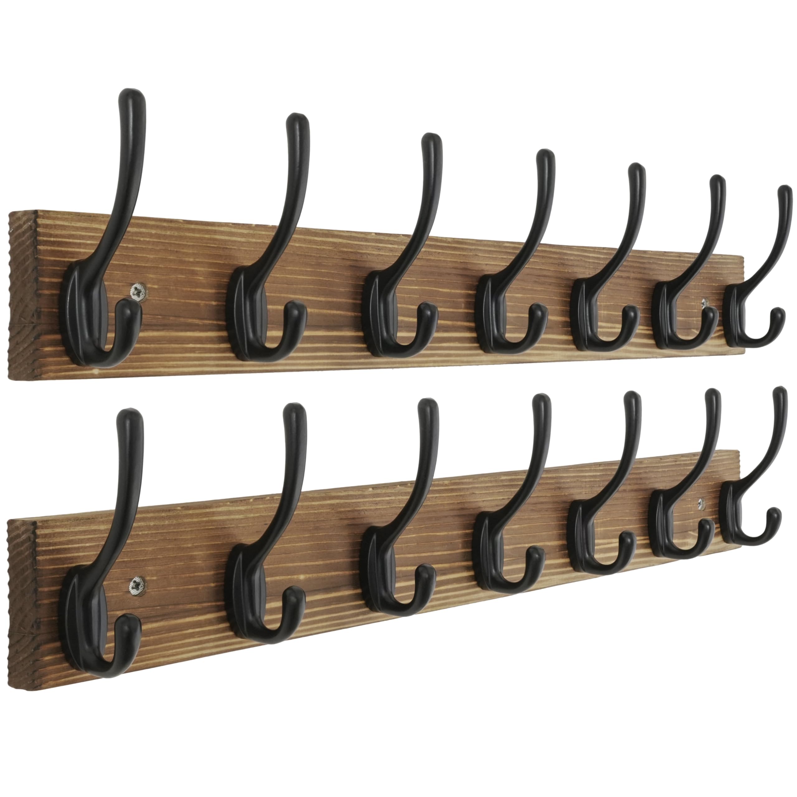 HONSKY Wall Coat Rack with 7 Double Hooks,50cm Wall Coat Hook,Wooden Coat and Towel Hanger Storage for Entryway, Bathroom, Bedroom, Garage,Brown Base/Black Hook,(2 Pack) — image 1