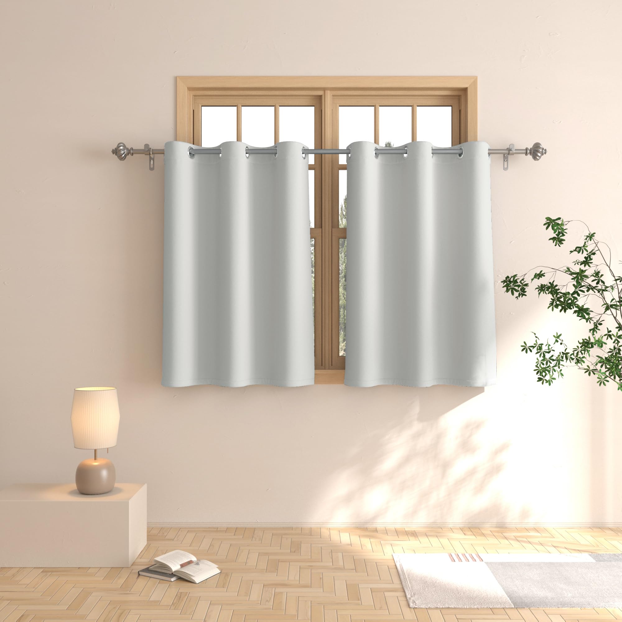 Traitement de fenêtre rideaux gris 91,4 cm occultants pour chambre et petits vitrages
