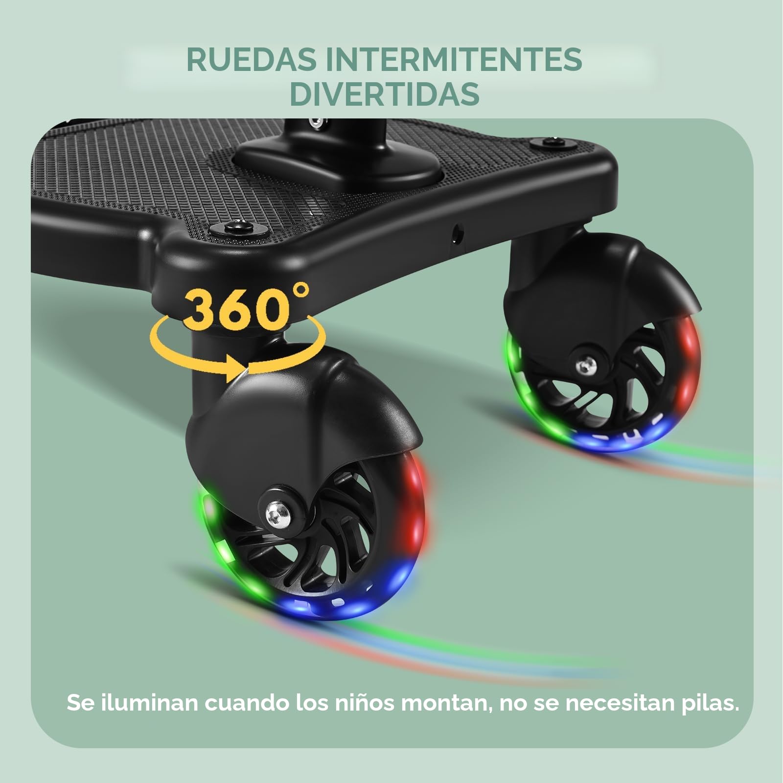 Patinete Carro Bebe Universal, Tabla para Cochecito con Asiento Estampado, Buggy Board con Ruedas Intermitentes, Compatible con Más del 99% de Los Cochecitos, Cargar 25KG