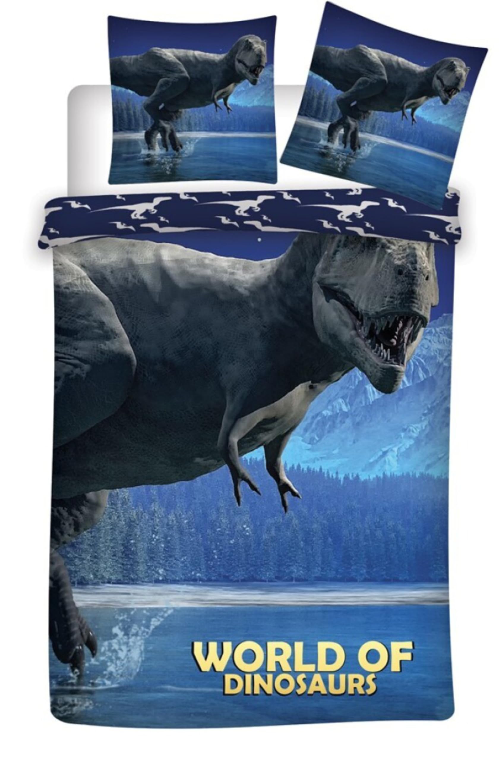 Parure de lit réversible World of Dinosaurs bleue 140x200 cm cadeau enfant