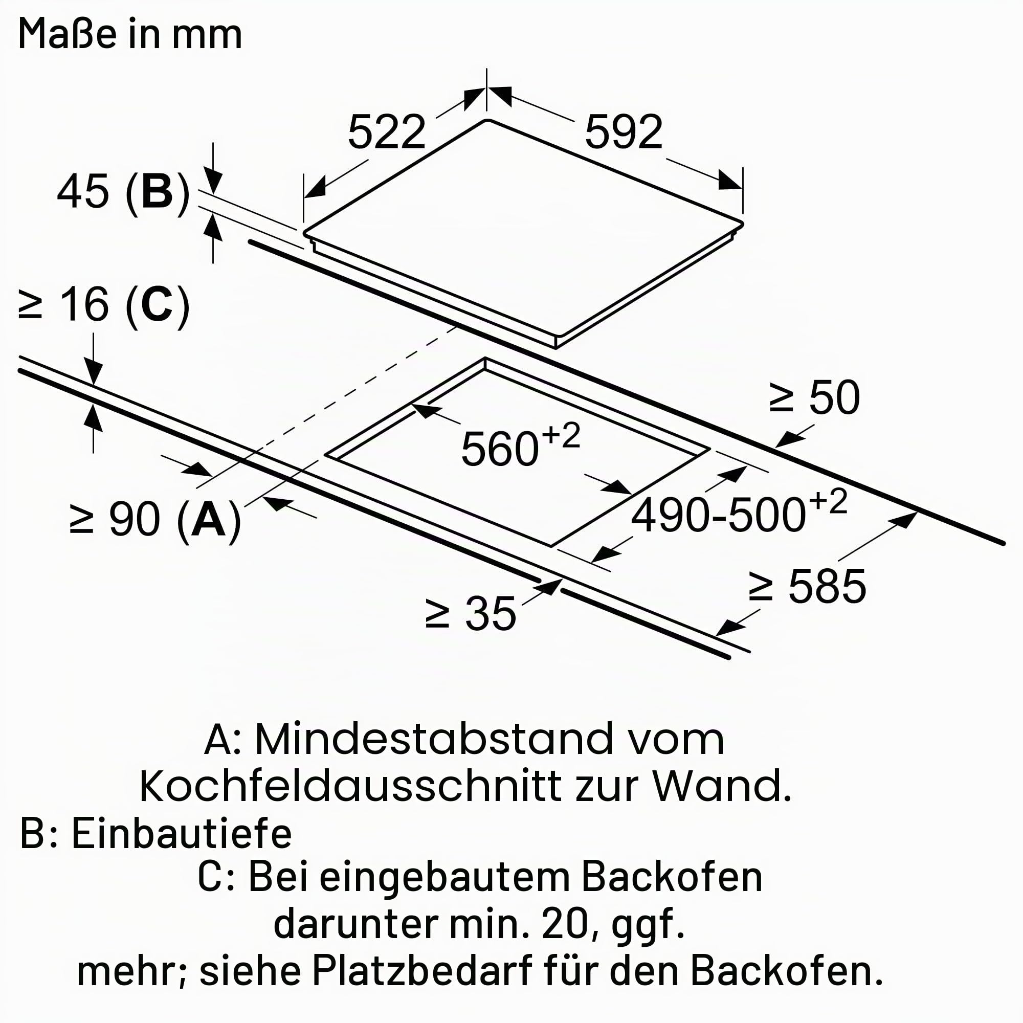 Bosch PKE611BA2E Serie 4 Elektro-Kochfeld 60 cm schwarz, Einbaurahmen ohne Rahmen