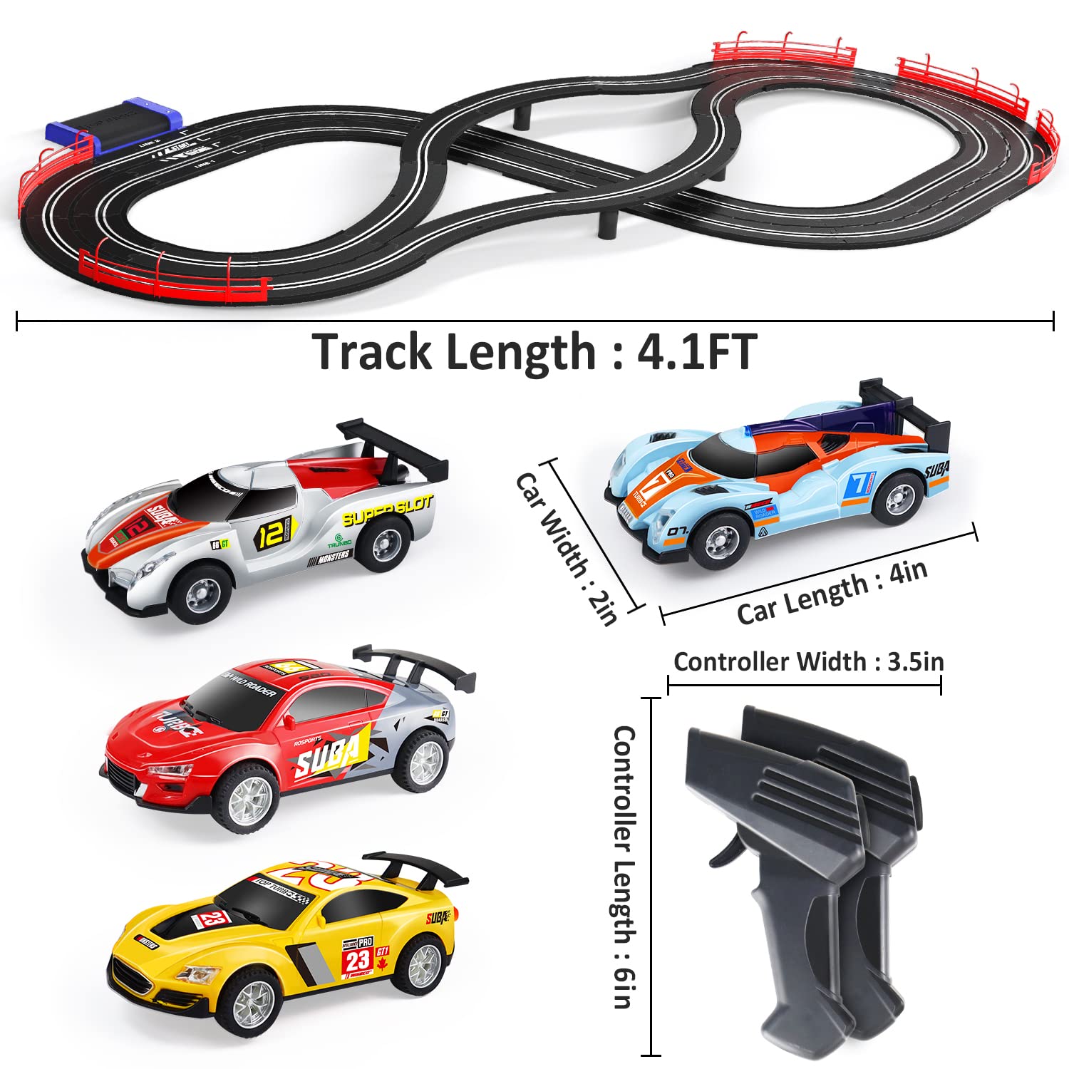 Electric Racing Tracks for Boys and Kids Including 4 Slot Cars 1:43 ...