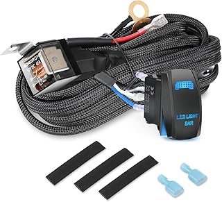 Wiring Harness for LED Light Bar, Niwaker 12V 40A Rock Switch Relay Fuse Nylon Wiring Harness Kit for LED Work Lights LED Pods Fog Lights for Truck UTV ATV Boat Off Road