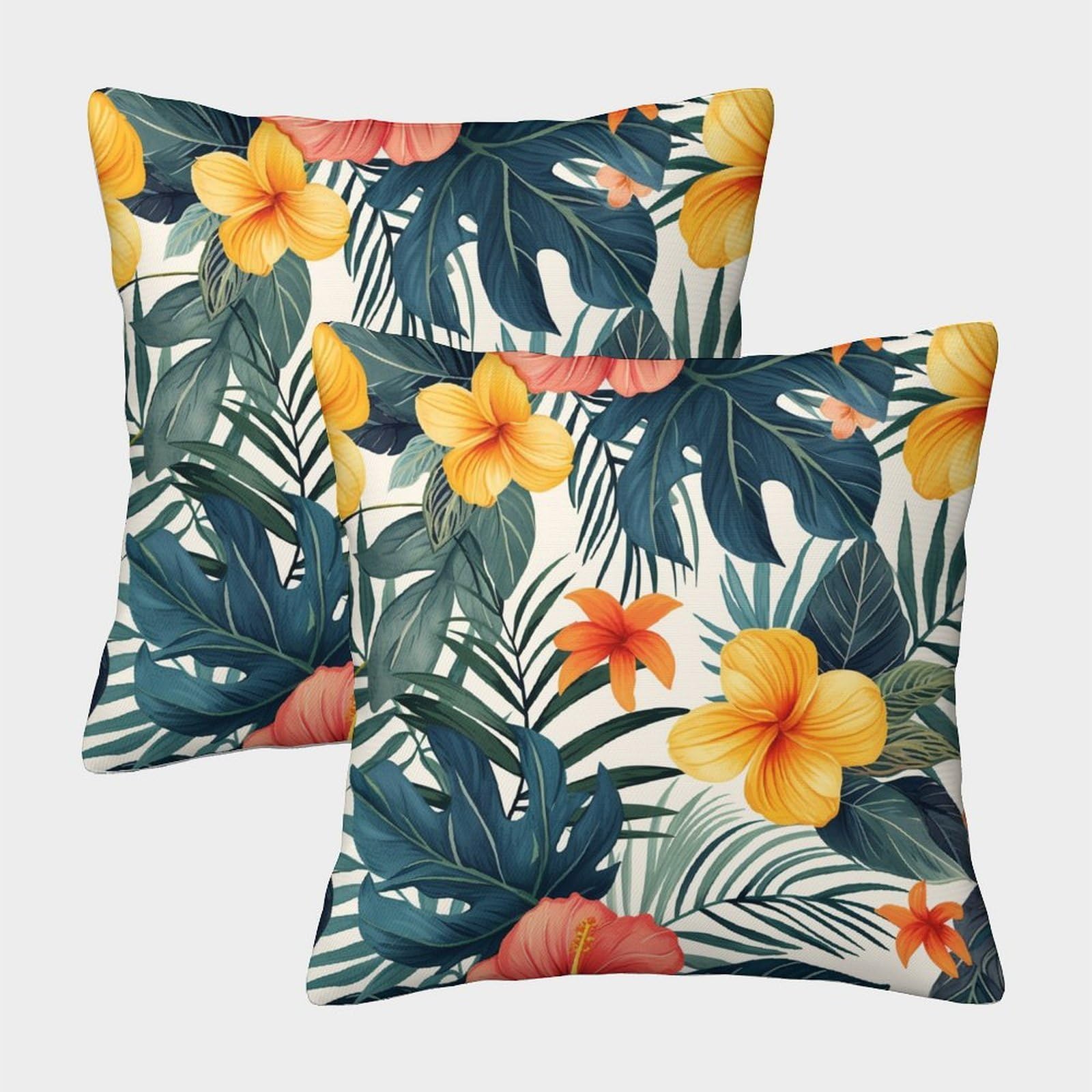 kaiyun 2 Pack Bohemian Style 3D Image Tropical Plants Printed Single-sided Cushion Cover 45x45cm