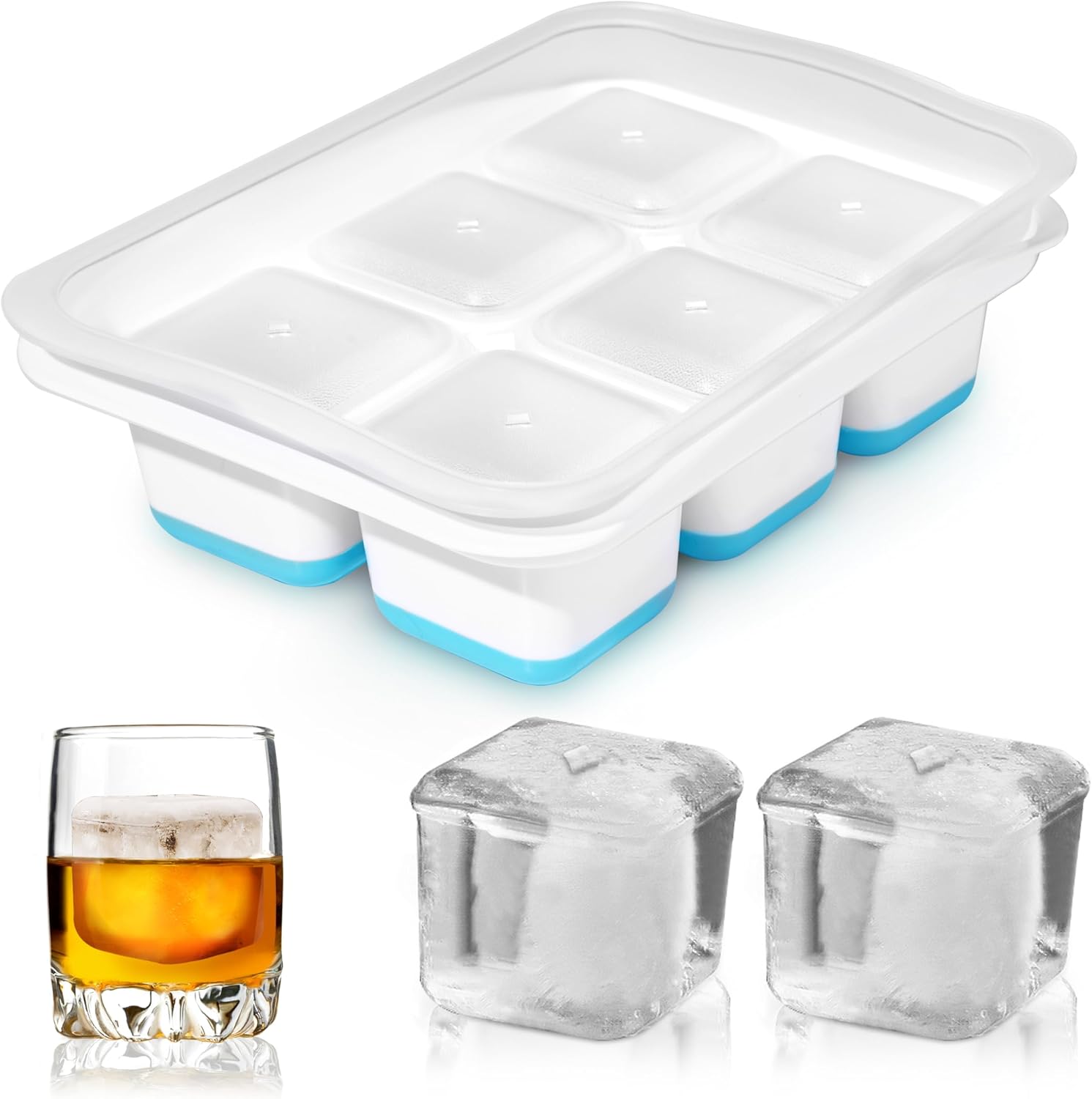 ICEXXP Large Ice Cube Tray with Lid, 2.2 Inch Big Ice Cube