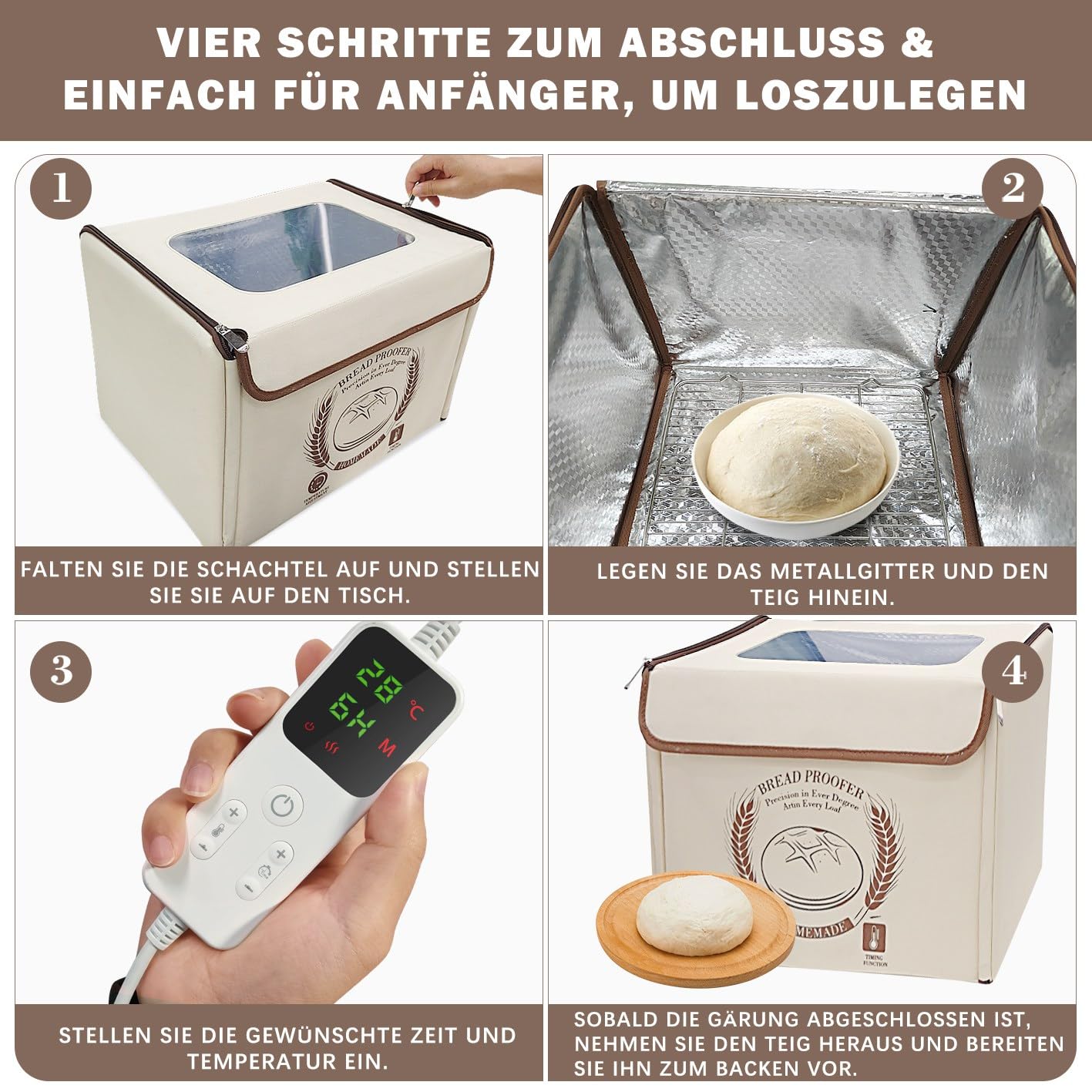 Brot Gärbox Sauerteig mit Heizung, Faltbare Teiggärbox Mit Deckel, Temperatureinstellung und Zeitsteuerung, Gärschrank für Zuhause, Brot, PizzaJoghurt, Reiswein