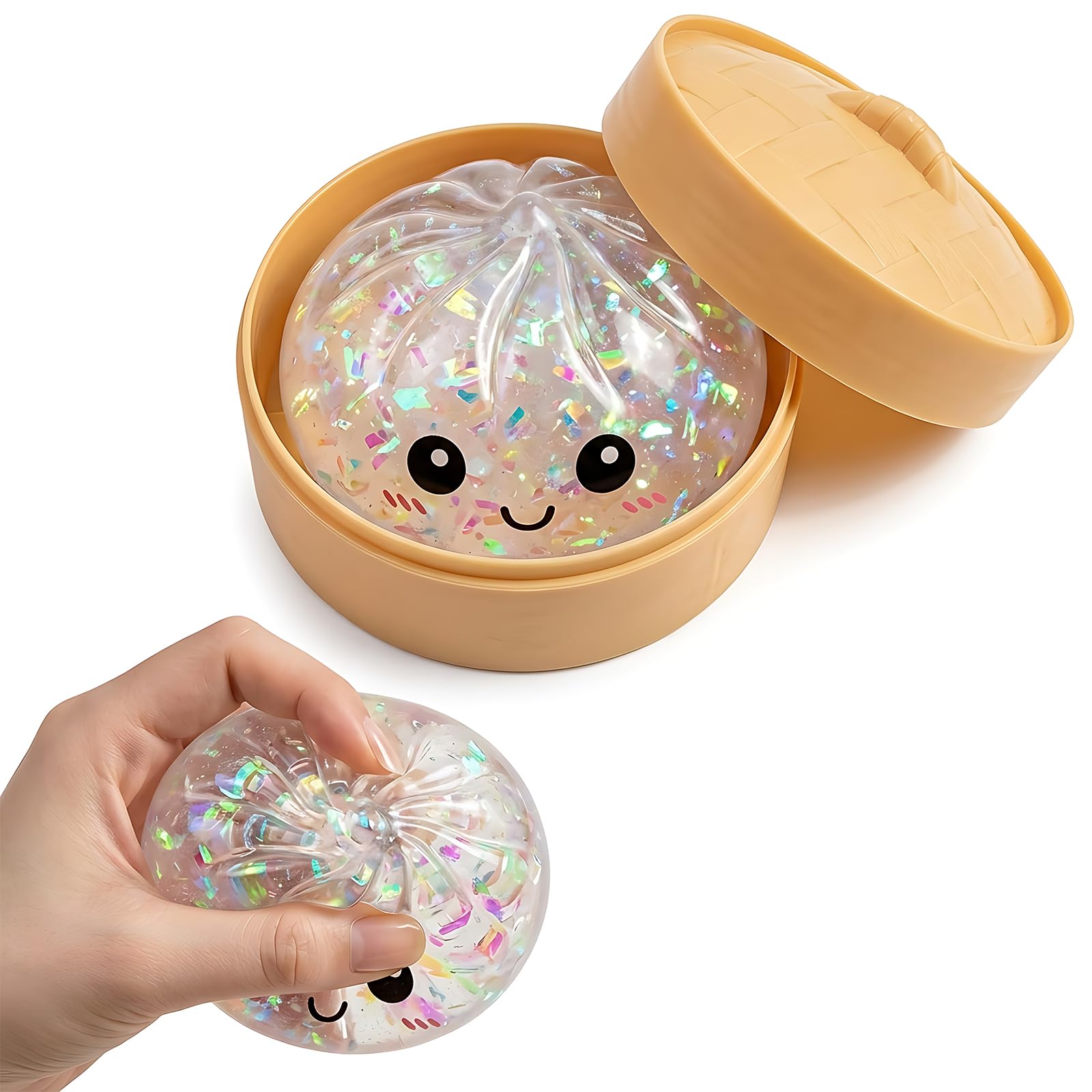 Dumpling Squishy, Giant Dumpling Squishy, Stress for Work and Study Breaks, Sensory Tool with Transparent Ball Design and Steamer Box, Portable for Focus Improvement