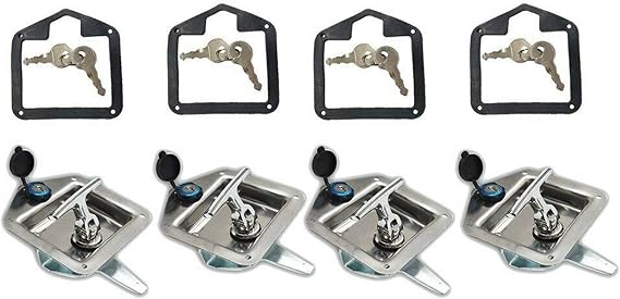 labwork 4 x Trailer Door Latch Rv Door Tool Box Lock with Gasket T-Handle Latch with Keys 304 Stainless Steel Highly Polished