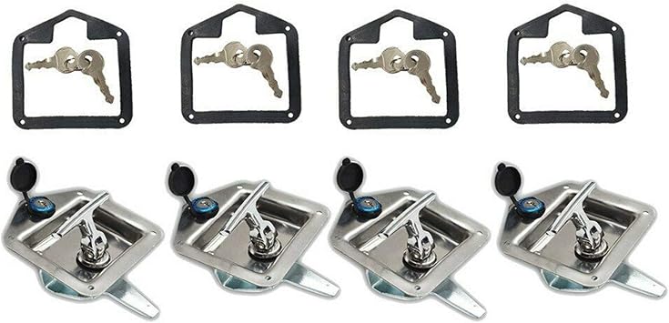 labwork 4 x Trailer Door Latch Rv Door Tool Box Lock with Gasket T-Handle Latch with Keys 304 Stainless Steel Highly Polished