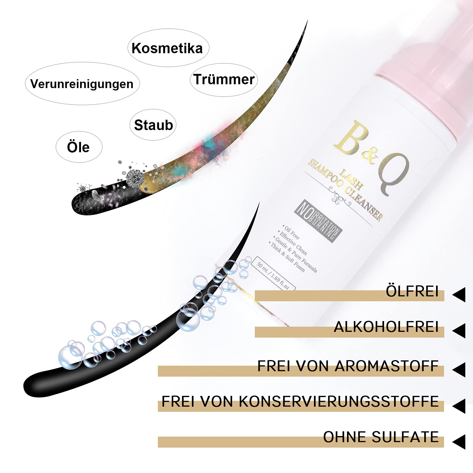 50 ml Wimpernshampoo für Wimpernverlängerung Eyelash Foam Eyelash Foam Cleaner with Cleaning Brush Eyelash Care Eyelash Shampoo Cleanser (50 ml)