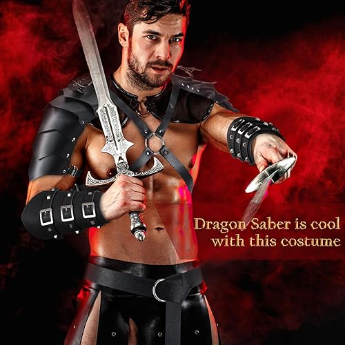 Miniatura 6 de Sanwuta 4 piezas de Halloween para adultos, cubierta de cuero para un solo hombro, protectores de brazo de piel sintética, cinturón medieval de