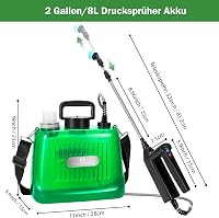 DOUBFIVSY 8L Elektromos Permetező, Akkumulátoros Kerti Permetezőgép Teleszkópos Rúddal, 4 Szórófejjel, 3 Sebességfokozattal, LED Kijelzővel, 6