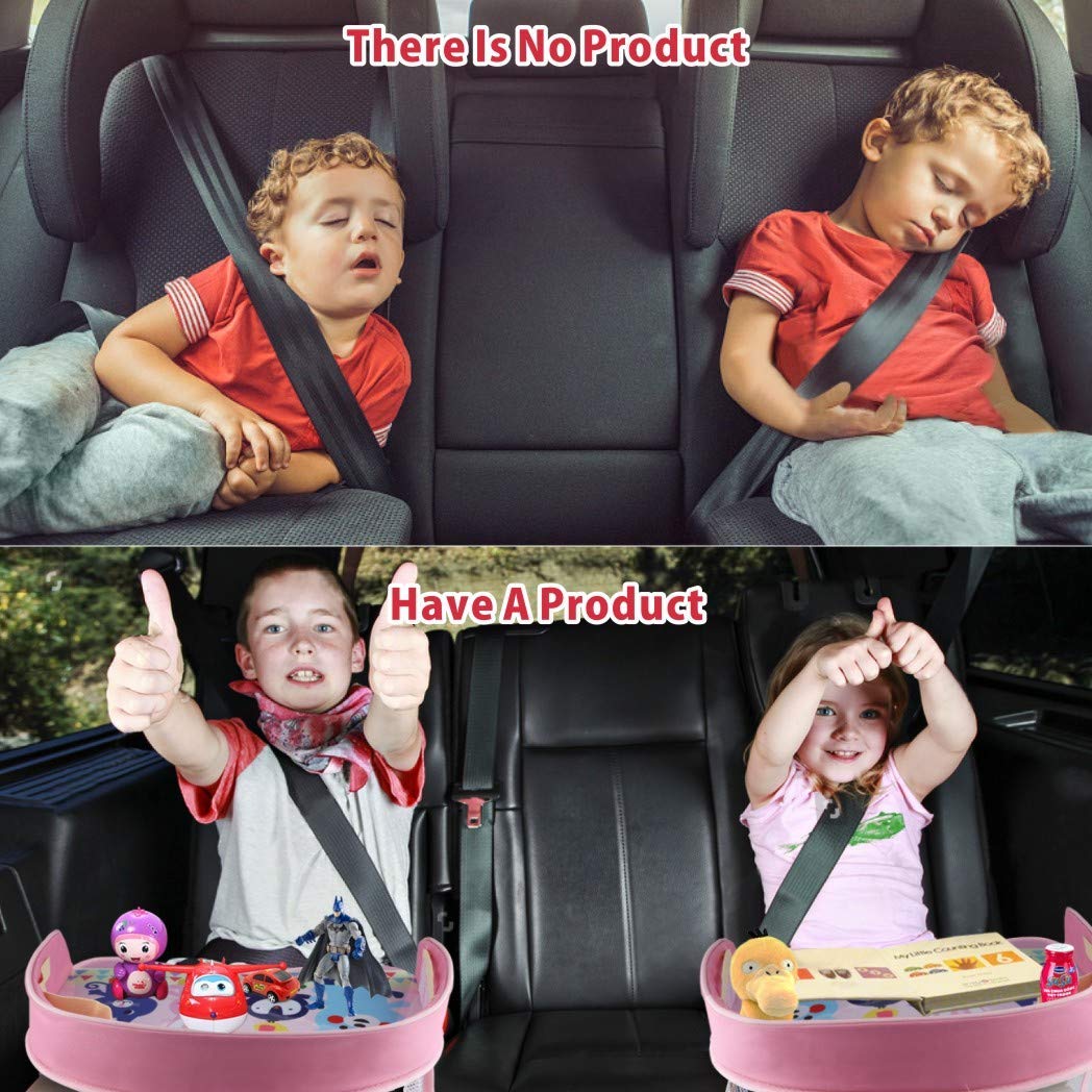 Plateau de Voyage pour Enfants et Tout-Petits - Siège de Travail pour Activité et Rangement - Organisateur avec Porte-Téléphone Étanche et Pliable (Rose)