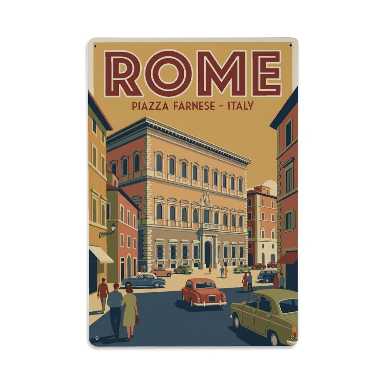 Vintage Travel Rome Piazza Farnese Renaissance Square Palace Italy Metal Tin Sign Plaque Wall Decor for Cafe, Club Bar, Office, Home Garden Metal Poster 8x12Inch