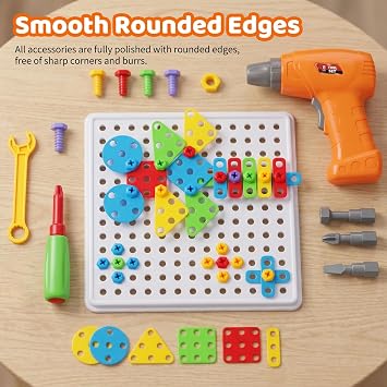 STEM Drill & Build Kit for Kids Ages 3-8 | Electric Toy Drill with 193+ Pieces (Screws, Nuts, Rainbow Fasteners) | Creative Design Construction Toys for Boys Girls | Gift for Birthdays, Christmas