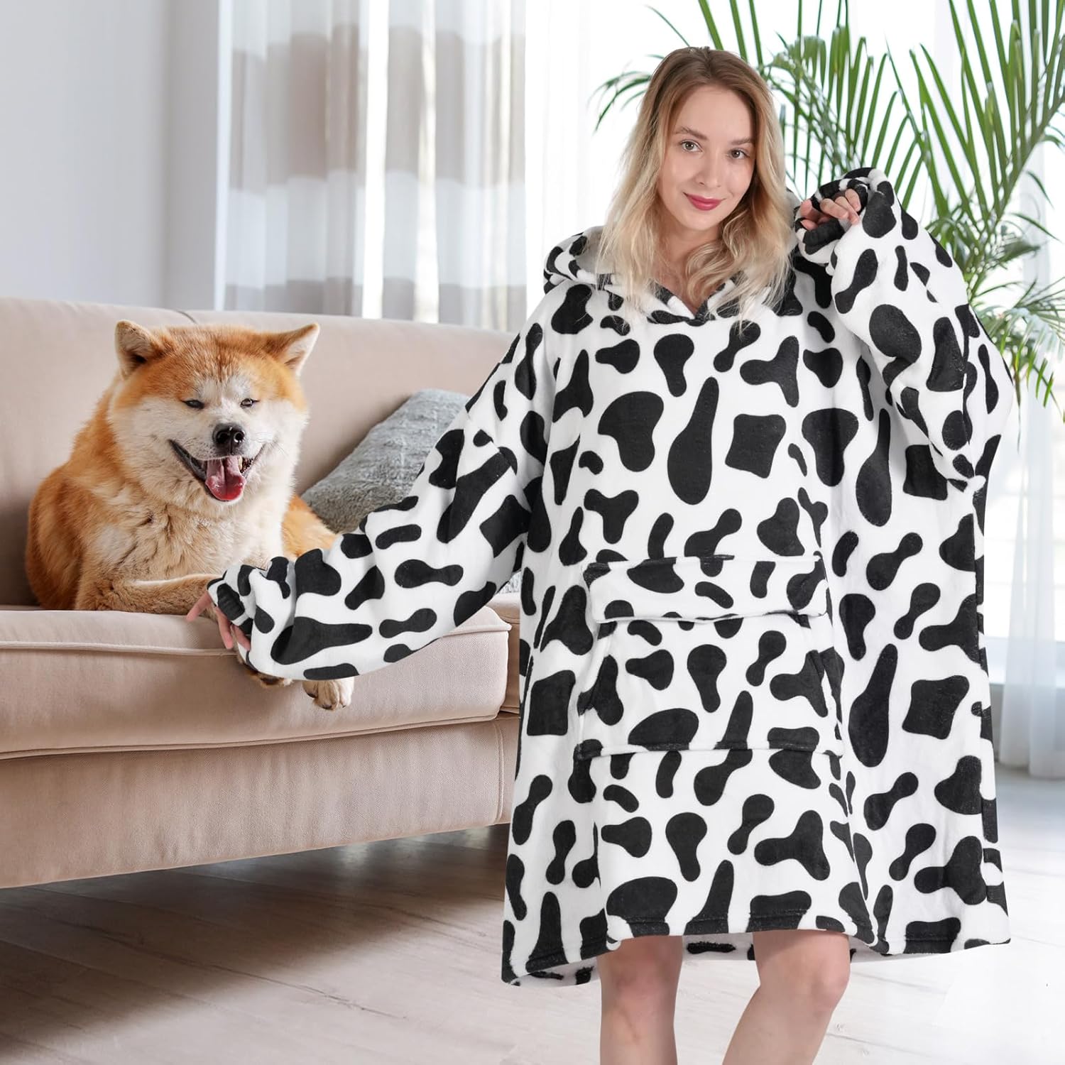Fiosnow Cow Print Blanket Hoodies for Women and Men Adult Oversize Wearable Blanket Hoodies for Soft and Warm - Image 2