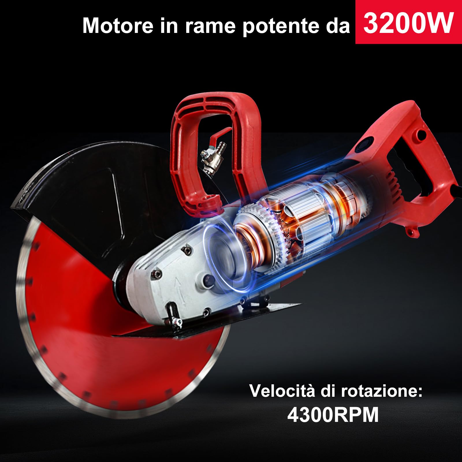 HYCHIKA 3200W Sega Elettrica per Calcestruzzo con Motore da 4300 giri/min, 305mm Scanalatrice per Tracce Muro, Include Linea d'acqua e Pompa, per Pietra, Mattoni e Legno
