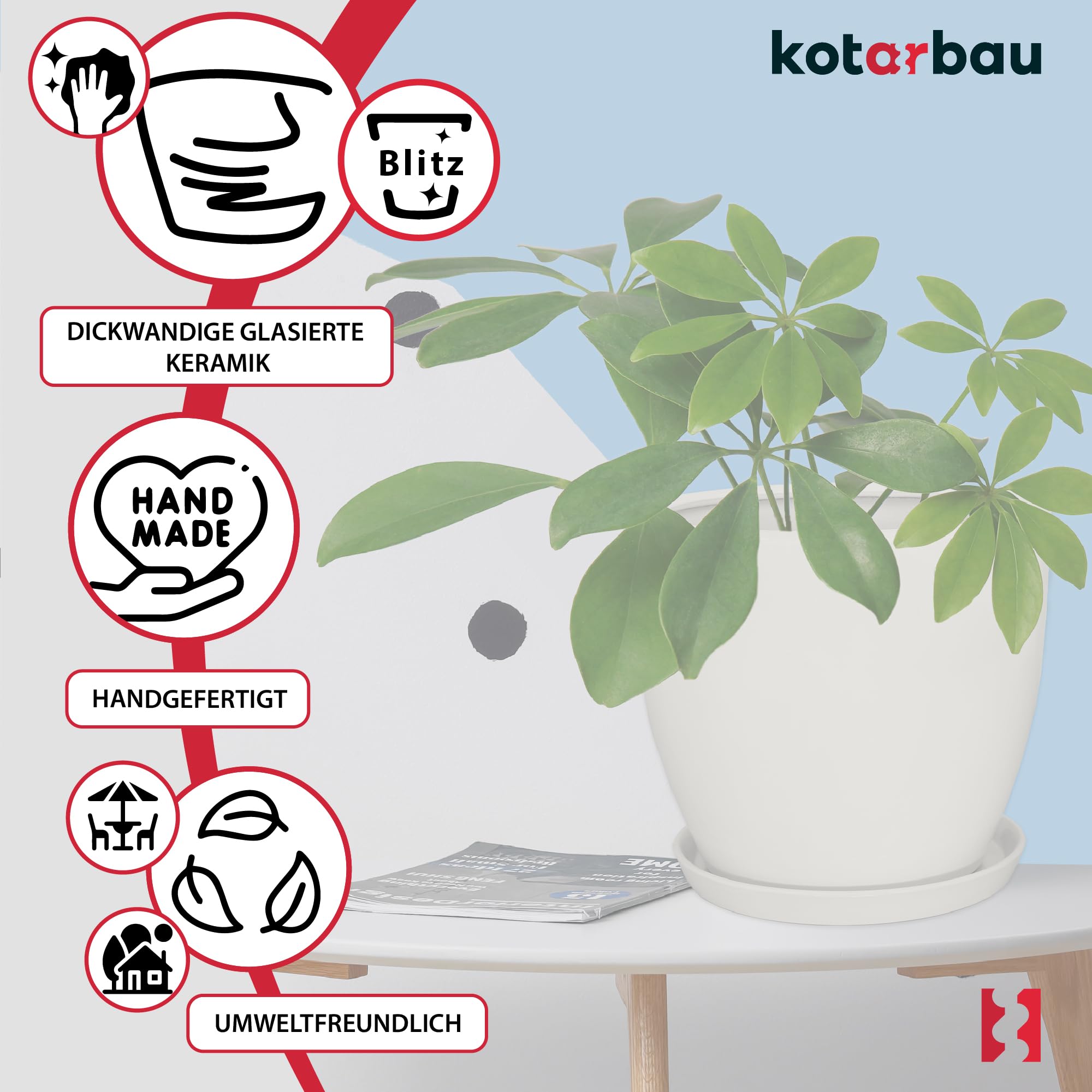 KOTARBAU® 2 szt. Donica z Podstawką Biała ⌀ 38 cm Ceramika szkliwiona Doniczka na Kwiaty i Zioła Osłonka na Rośliny