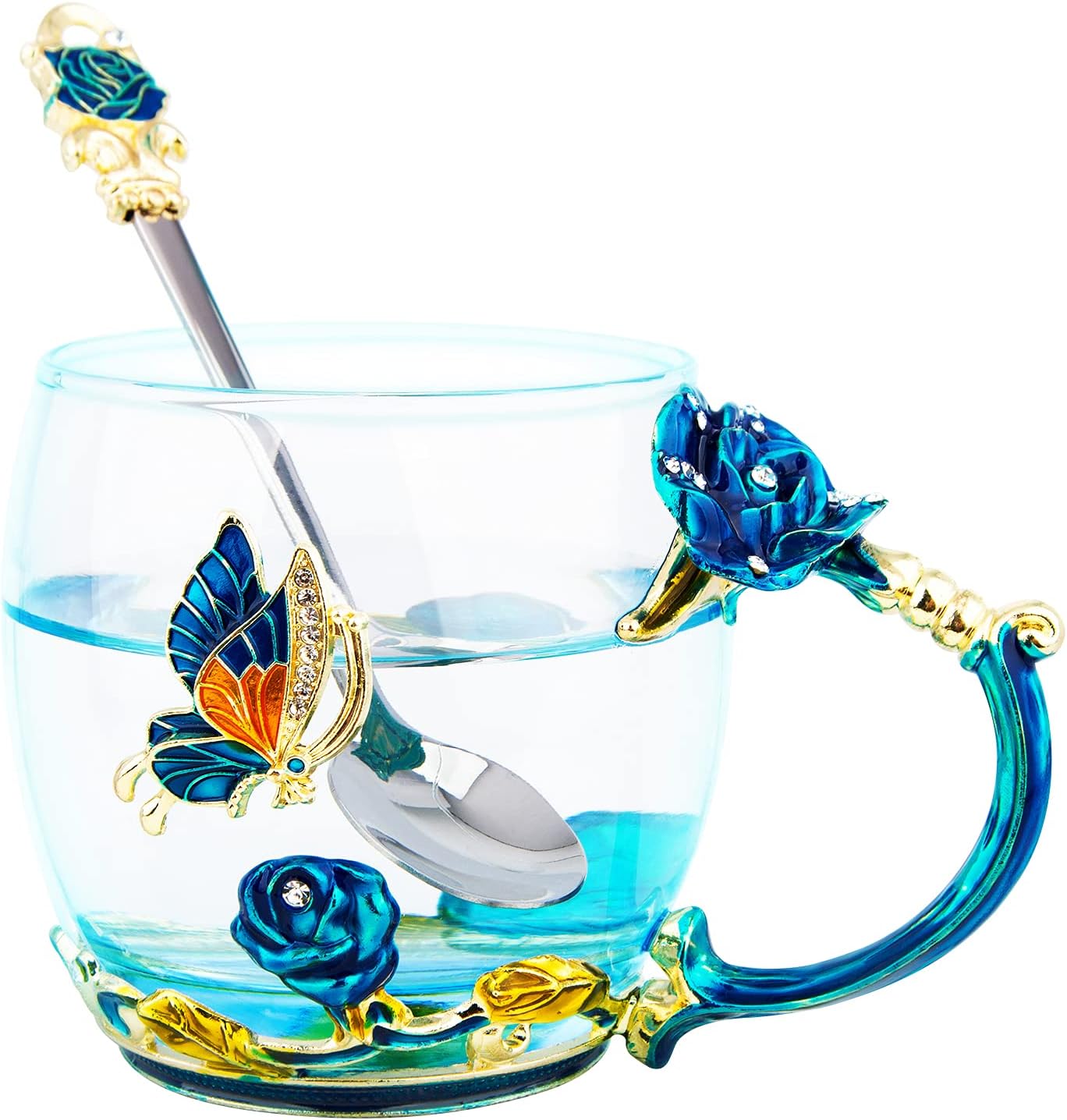 S SMAZINSTAR Enamel Glass Flower Tea Cup 12oz Glass