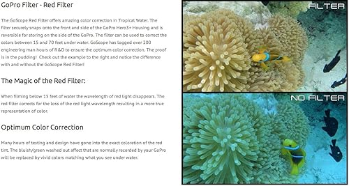 Miniatura 3 de Filtro rojo (196.9 ft)  Compatible con GOPRO HERO4  HERO3+  HERO3 Dive HOUSING (solo carcasa de 196.9 ft), filtro rojo óptico cortado con láser (ver