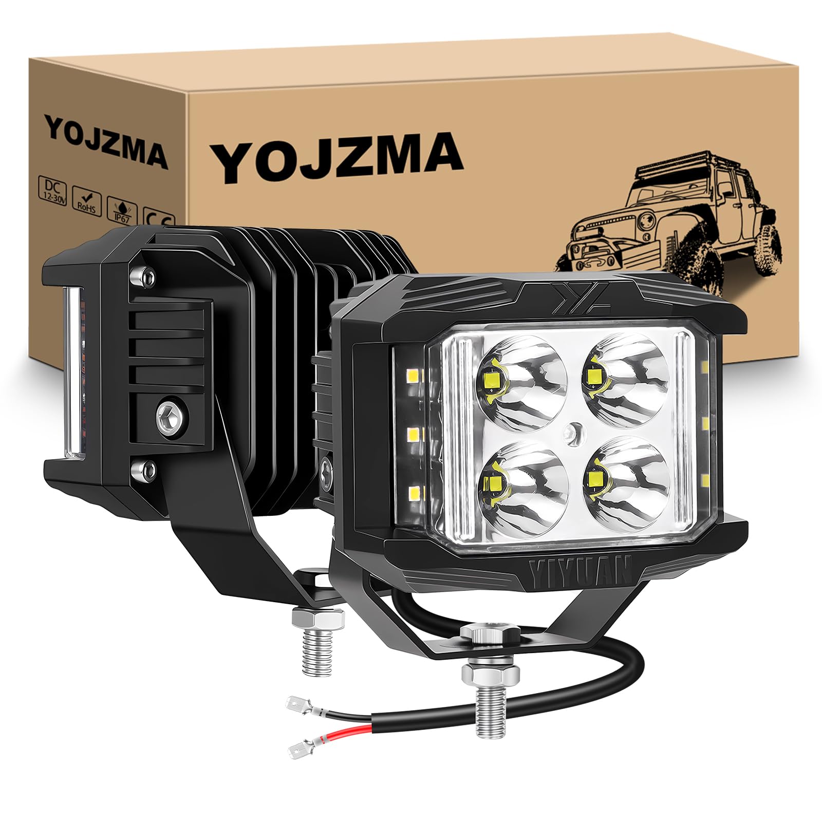 2Pcs Faro da Lavoro LED, 4 Pollici 35W Faro di profondità 12V 24V