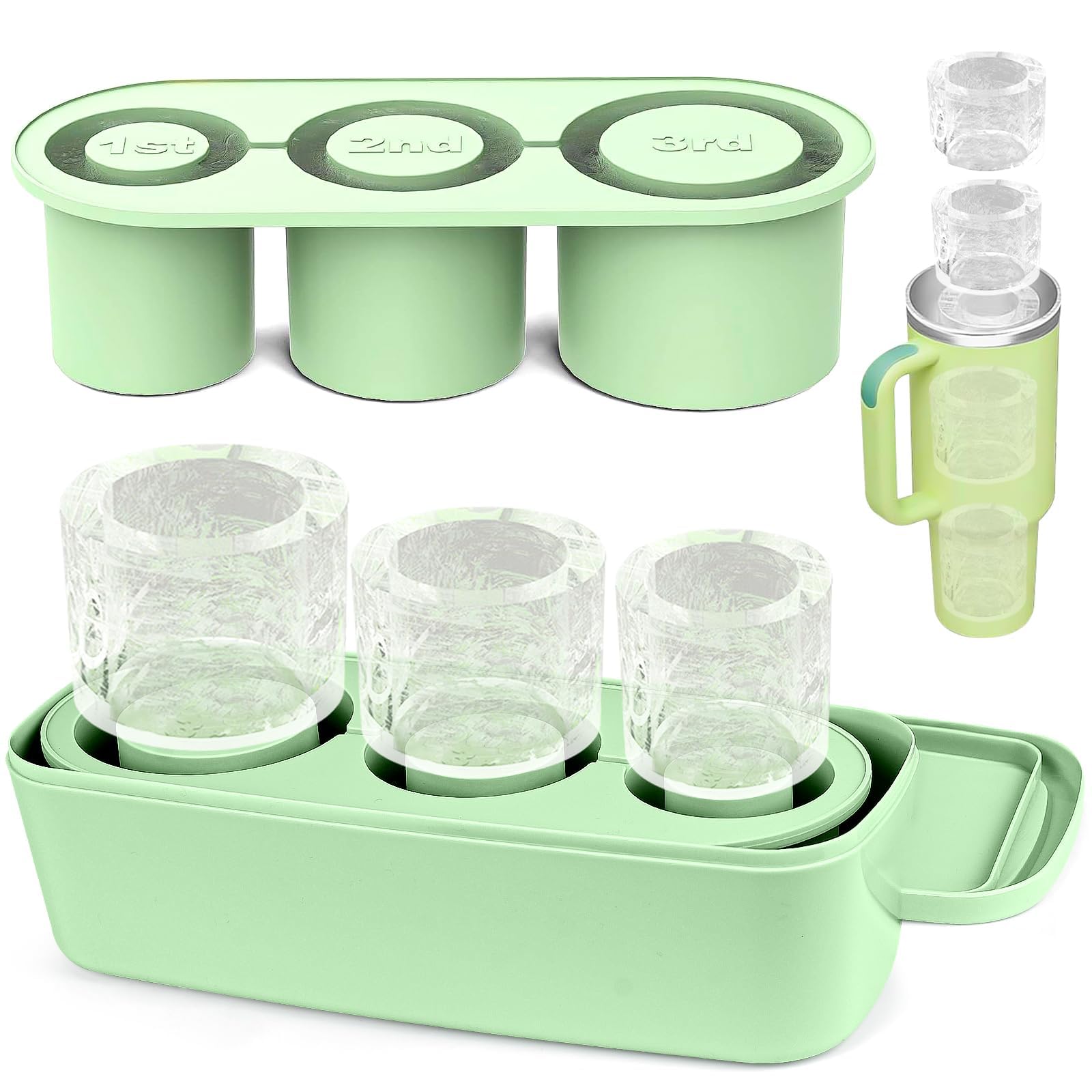 Stampo Ghiaccio Stanley Cup In Silicone - 4 Cilindri Cavi Per Bicchieri 20-40 OZ, Verde - Foto 12