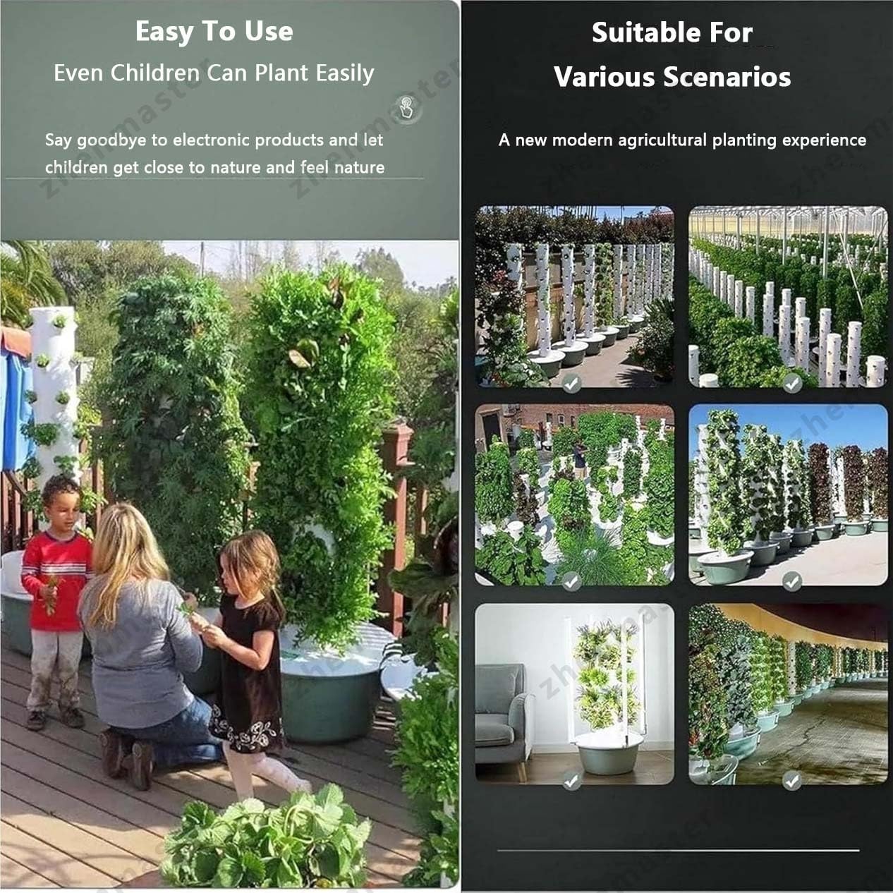 Torre hidropónica de 9 capas con luces LED de espectro completo y temporizador, kit de cultivo vertical interior autoriego ideal para hierbas aromáticas, vegetales y frutas(36Holes+LED)