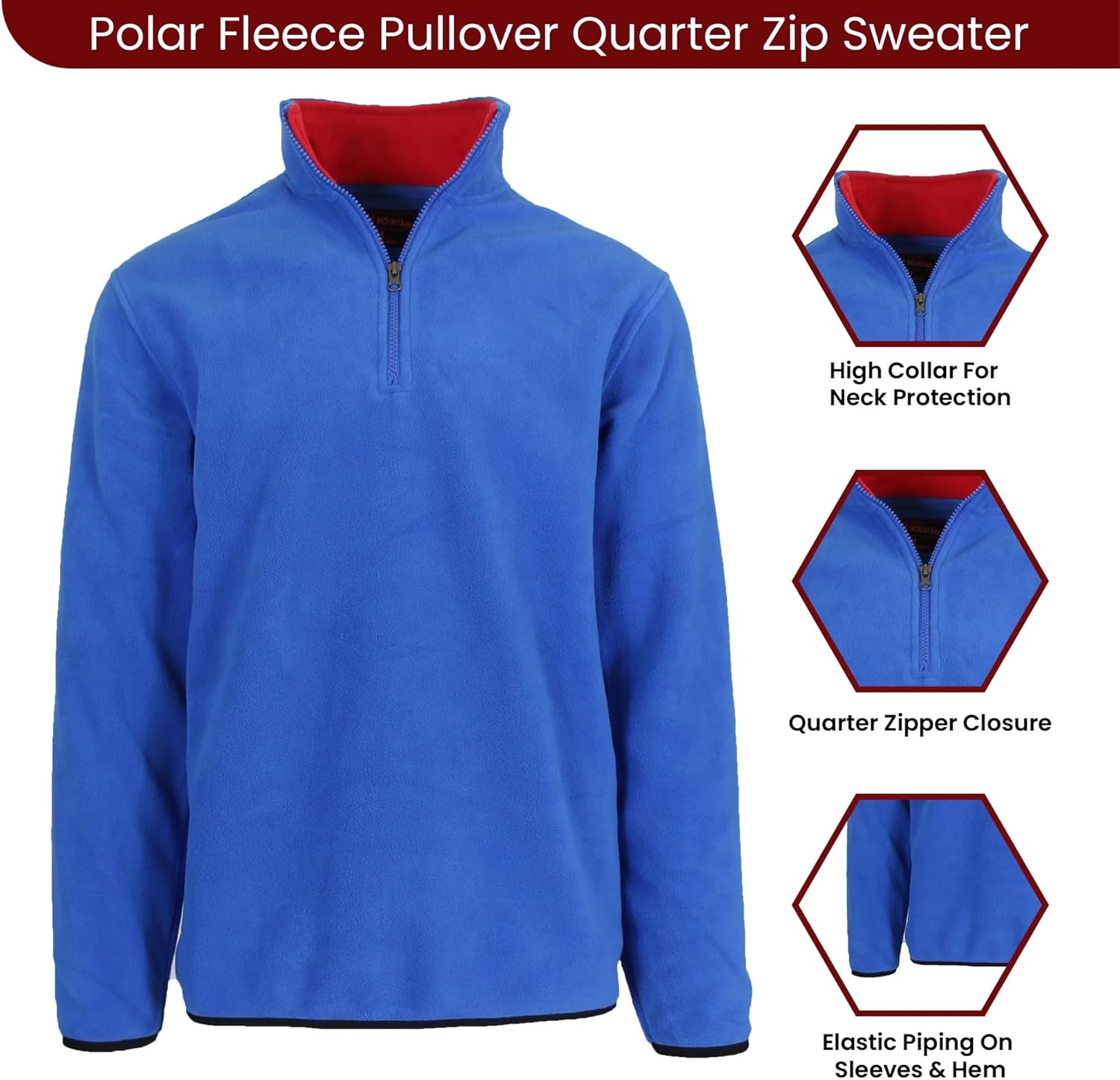 JH DESIGN GROUP Men’s Quarter Zip Thermal Fleece Pullover Long Sleeve Sweatshirt Mid Weight Sweater in 6 Colors - Image 5