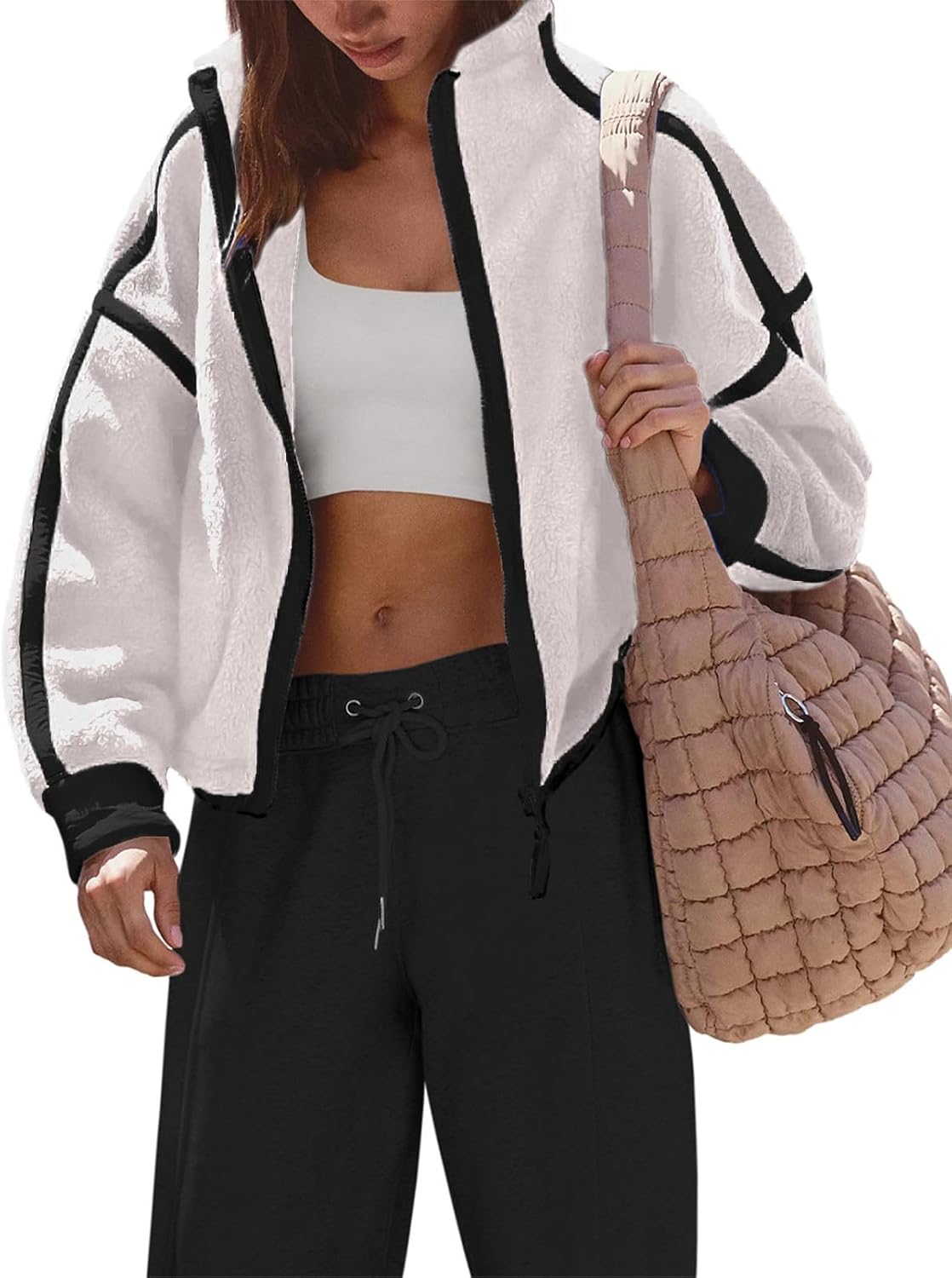 Womens Sherpa Fleece Jacket Zip Up Fuzzy Casual Oversized sweatshirts with Pockets Fall Winter Cozy Outerwear