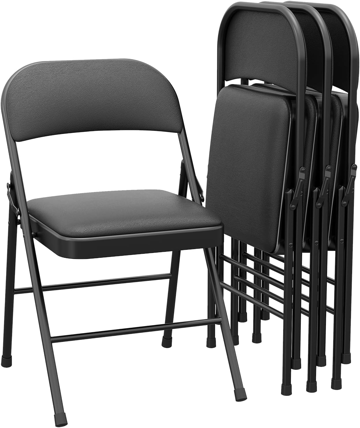 GarveeHome 4 Pack Folding Chairs with Padded Cushions, Padded Foldable Chair Hold Up to 350 LB, Portable Black Folding Chair Suitable for Dining Room, Home Office, Indoor and Outdoor Events