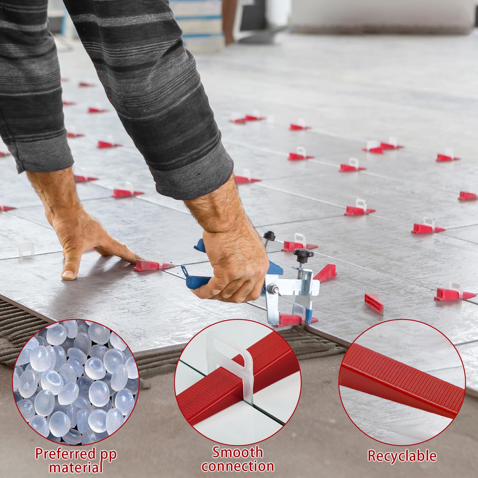 Set di sistema di livellamento per piastrelle da 200 pezzi, con 100 linguette da 3 mm e 100 cunei per piastrelle in plastica, cunei per piastrelle. Dite addio alle piastrelle inclinate. Utensili per