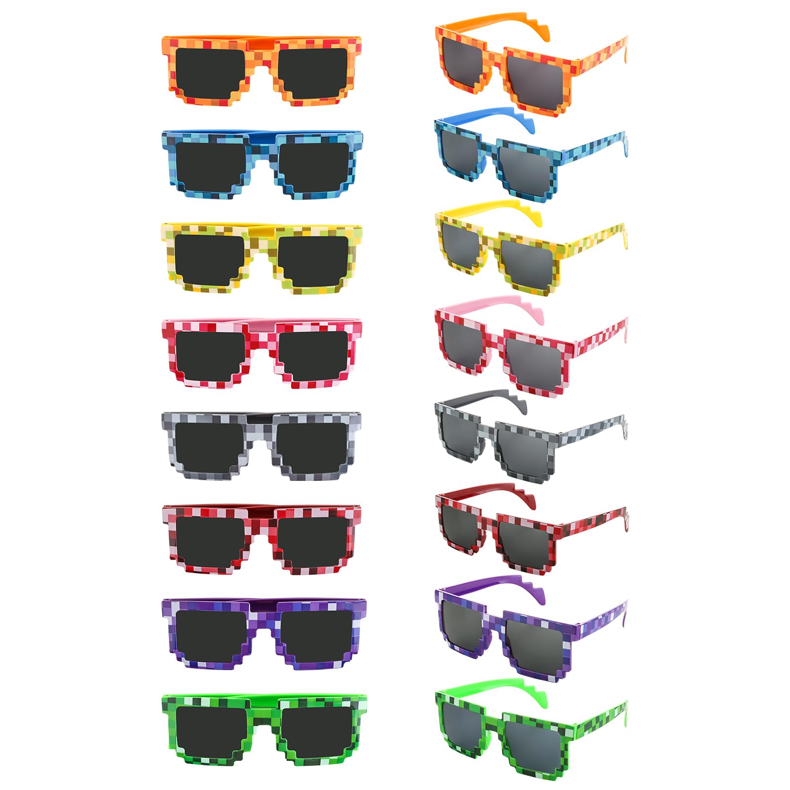 ADARRO 16 Pack Pixel Sunglasses, Vedio Game Style Glasses Party Favors in 8 Colors for Birthday Parties Photo Props
