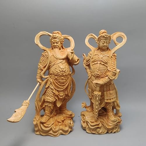 Miniatura 8 de xiledu Feng Shui Decor Wei Tuo - Estatua de madera maciza, Dios de la riqueza, adornos Wei Tuo, decoración para el hogar y la oficina