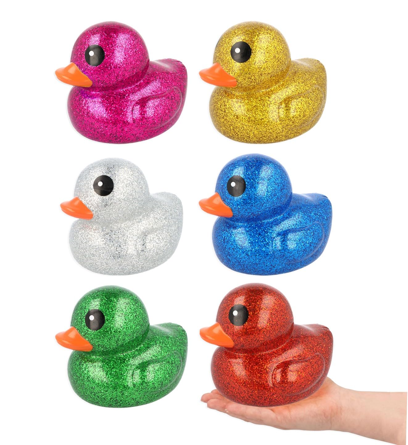 Henbrandt 3 x Giant Glitter Duck Toys - 6 Assorted Colours — image 1
