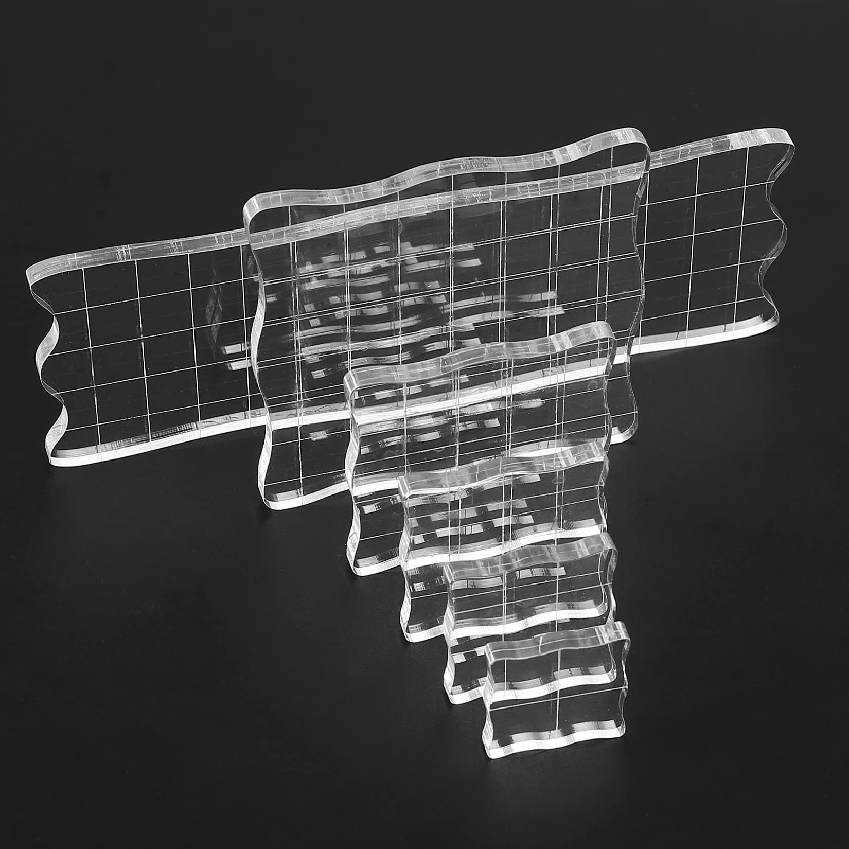 6 Blocchi Acrilici Trasparenti Per Timbri - Con Griglia, Per Scrapbooking E Biglietti