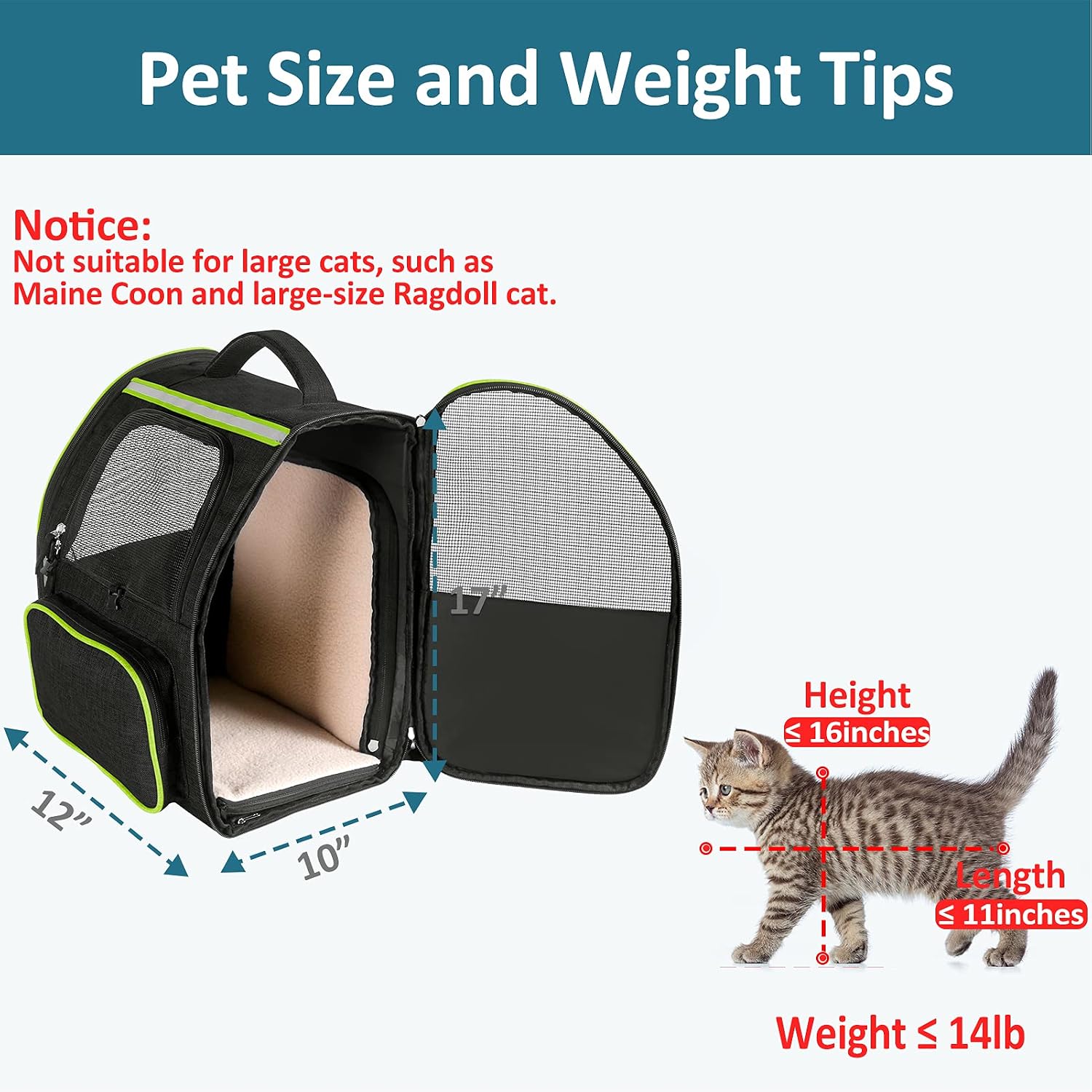 JOYO Cat Carrier Backpack, Pet Carrier Backpack Expandable with Safety Clip Inside Hiking Travel Camping for Cats and Puppies (Black)
