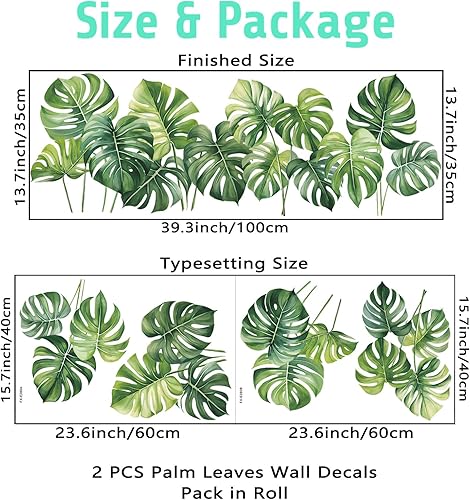 Miniatura 7 de Eutecado Calcomanías de pared de hojas tropicales para sala de estar, dormitorio, hojas de Monstera verdes, calcomanías de pared de plantas