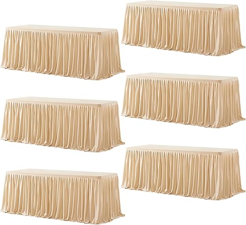 Miniatura 64 de Wish Care Paquete de 2 manteles rectangulares negros para mesas de 6 pies, manteles ajustables de poliéster elásticos 6T para fiestas, bodas, ferias