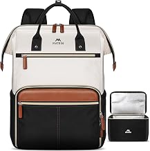 Matein Women's Backpack Laptop School Backpack 15.6 Inch with Cool Bag, Beige | Rucksack mit Kühlfach Wasserdicht, Arbeitsrucksack Damen Anti Diebstahl, Backpack Women Elegant 2 in 1 für Uni, Büro Business