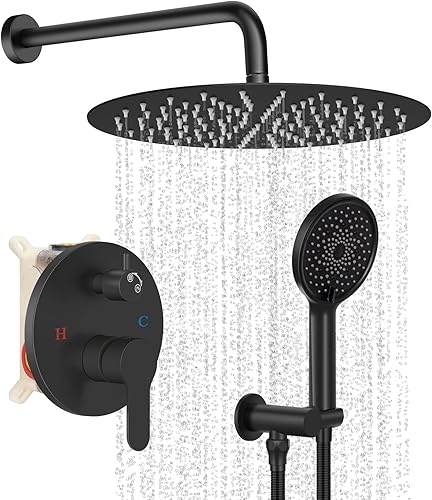 Baetuy Juego de grifo de ducha, sistema de ducha de lluvia con cabezal de ducha de alta presión de 10 pulgadas y 3 ajustes de cabezal de ducha de