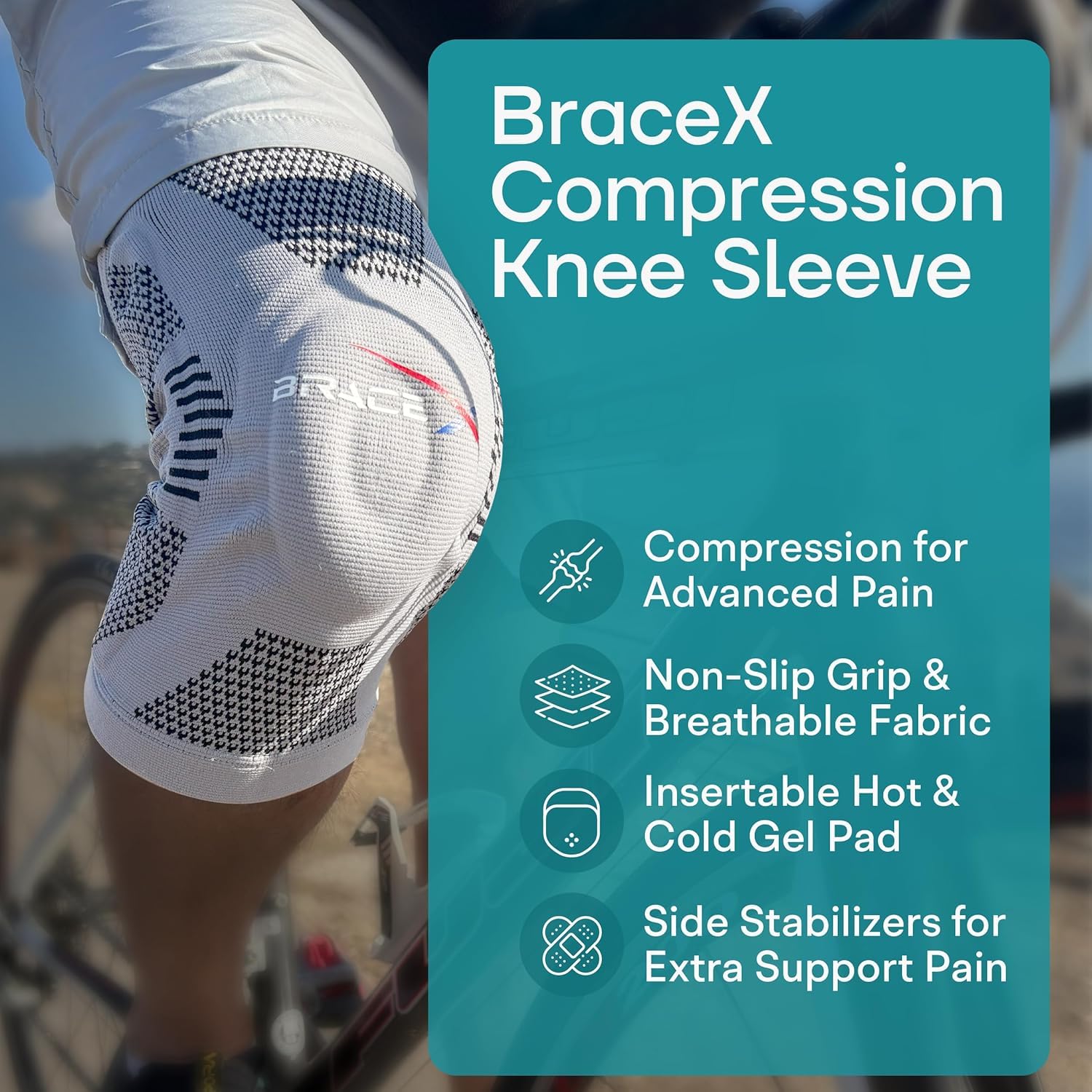 Compression Knee Sleeve for Men and Women | Patellar Stabilizing Knee Brace for Arthritis Pain, Sprains, Injured Knees, and Sports Injuries | Insertable Hot and Cold Gel Knee Pad