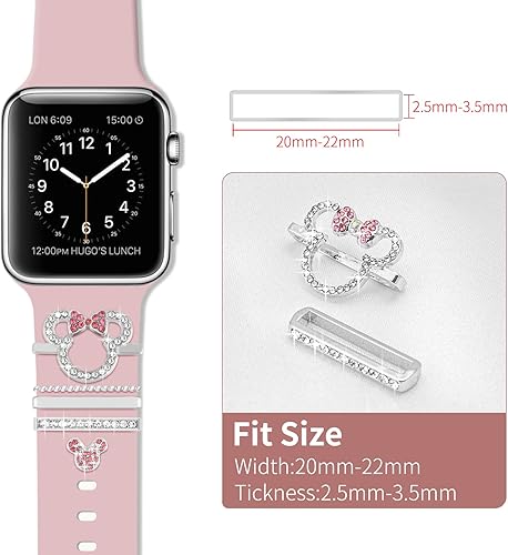Miniatura 10 de Juego de dijes para correa de reloj, anillos decorativos y cierres con piedras brillantes, compatible con iWatch Series 1 a 8, compatible con