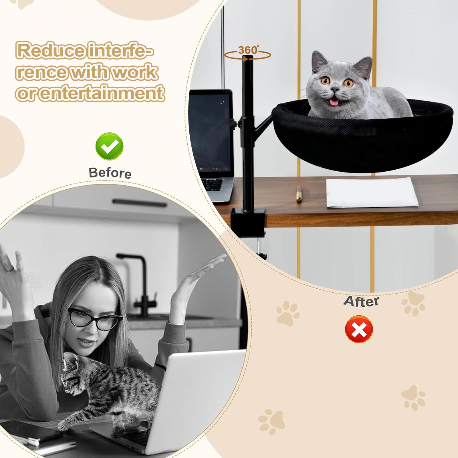 Amaca da Scrivania per Gatto Mobile, Amaca, Fodera Rimovibile Lavabile, | Amaca Cuccia Per Felino Da Scrivania per da Interno Piccoli Animali Domestici Casa Lavoro