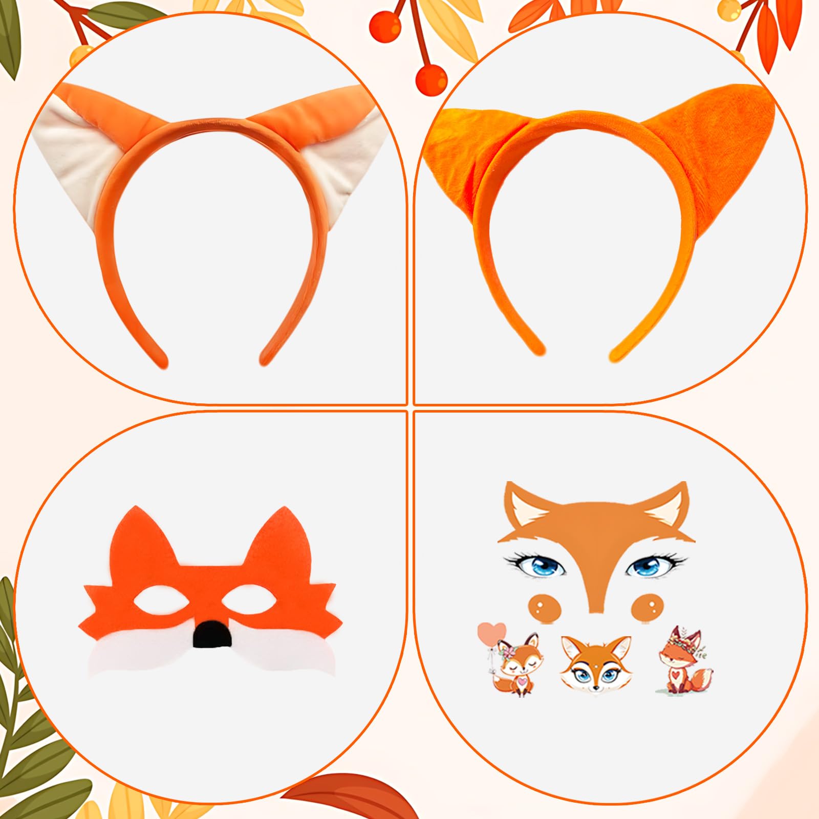 WanderGo Fox Costume Dress Up Set, 6Pcs Fox Ears and Tail Mask Bow Tie Stickers Orange Tutu Skirt Kids Animal Fancy Dress Outfit Halloween Cosplay Party Accessories - Image 4