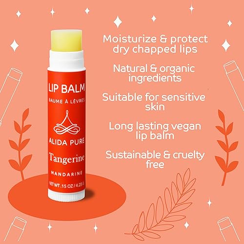 Miniatura 2 de ALIDA PURE Bálsamo labial de mandarina, vegano, libre de crueldad, sin cera de abejas, juego de 3 bálsamos labiales, aceite de aguacate, aceite de
