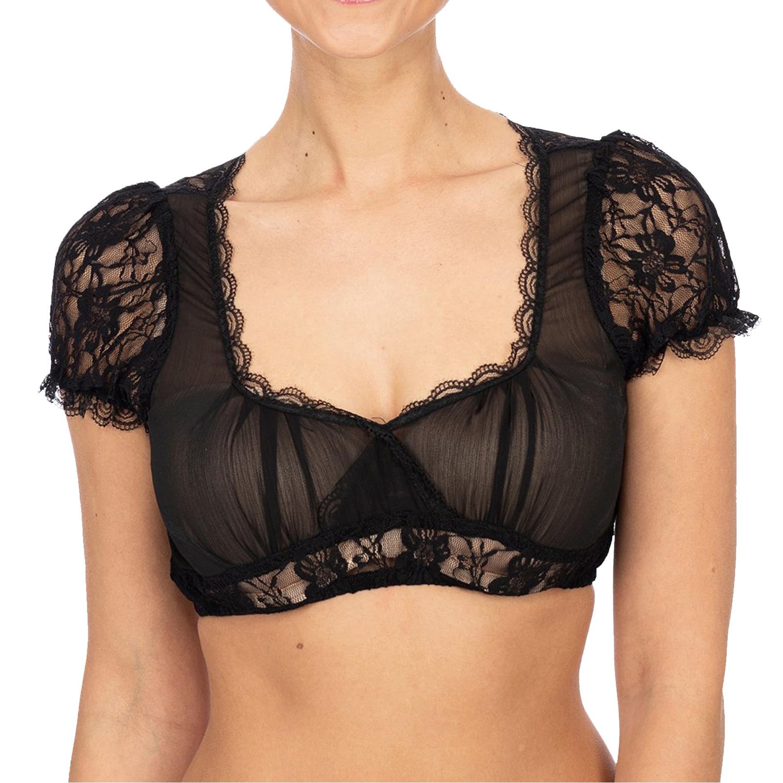 Dirndlbluse Mit Spitze Langarm - Weiße Trachtenbluse Für Damen Oktoberfest