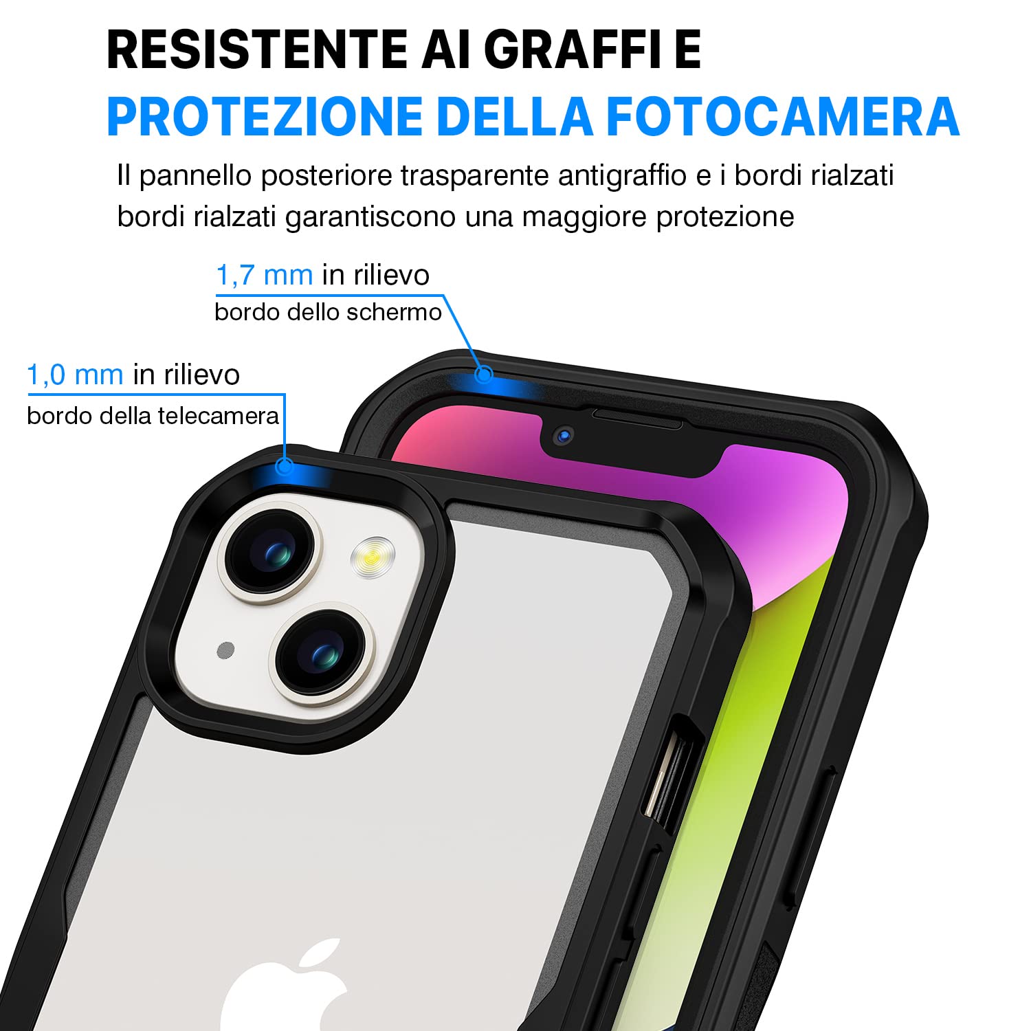 CENHUFO Cover iPhone 14/iPhone 13, con Protezione Schermo Vetro Temperato e Pellicola Fotocamera [9H HD] 360 Gradi Antiurto Case Rugged Fronte Retro Doppia Custodia per iPhone 14/iPhone 13 - Nero
