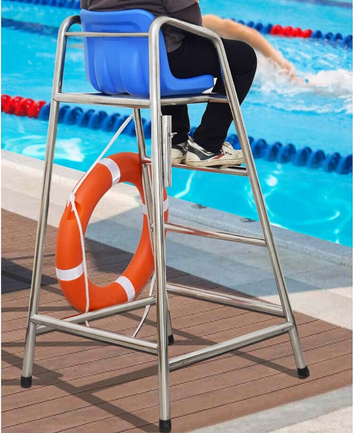 Tall Lifeguard Chair for Poolside, Outdoor Beach & Garden, Detachable Stainless Steel Barstool, Durable Lifeguard Deck Seating for Public Pools & Porches